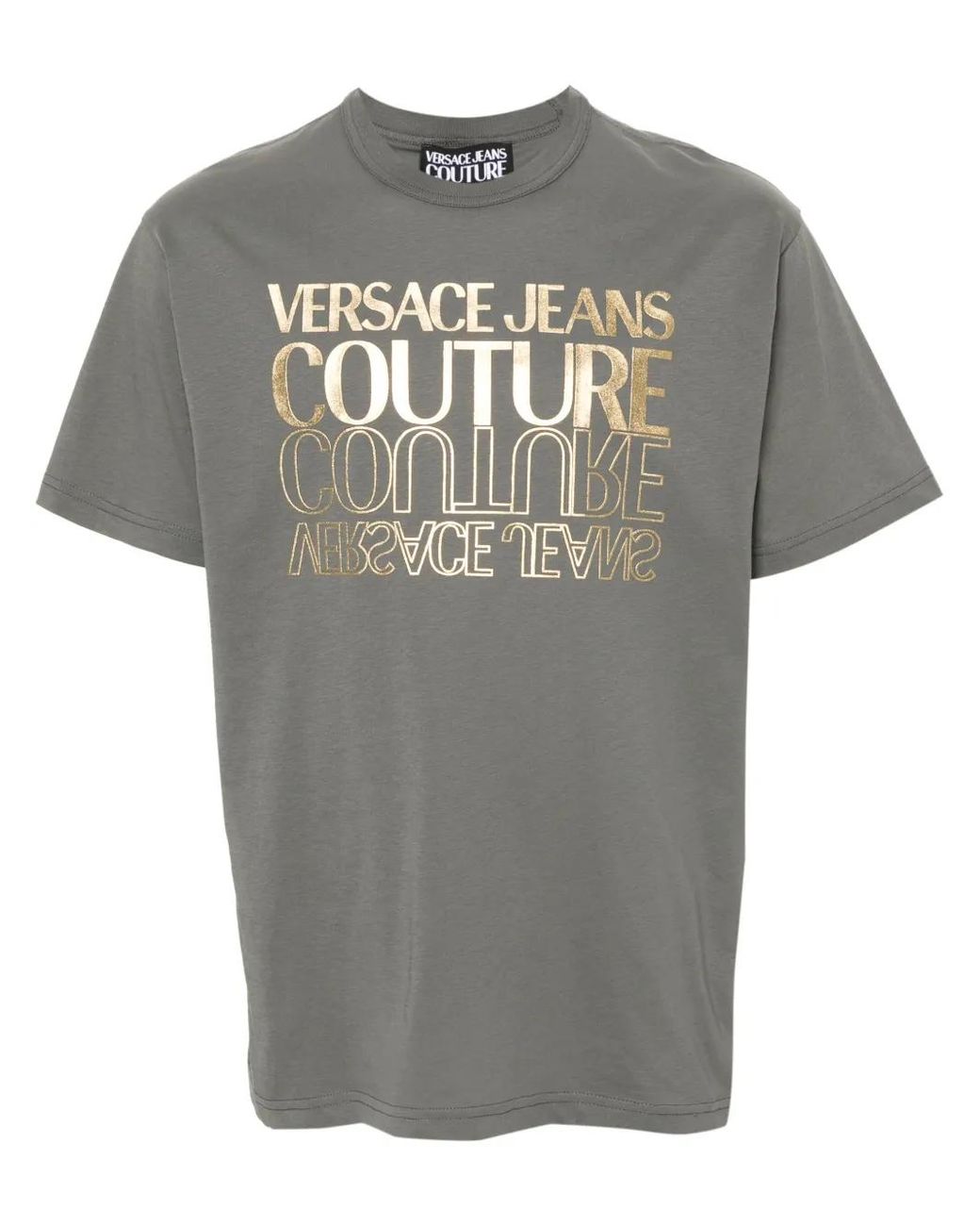Versace Jeans Couture Gray Logo-Print Cotton T-Shirt for men