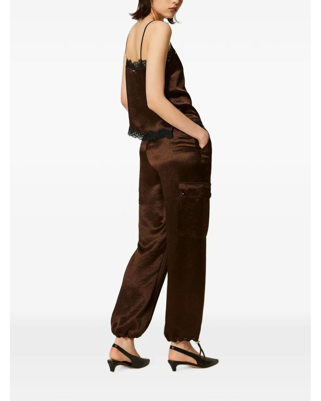 Twinset Brown Pantalon Froissé À Poches Cargo