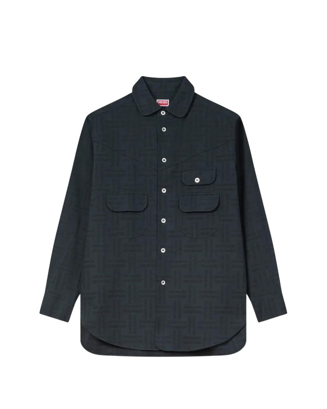 KENZO Black Chest-Pockets Patterned Shirt Jacket for men