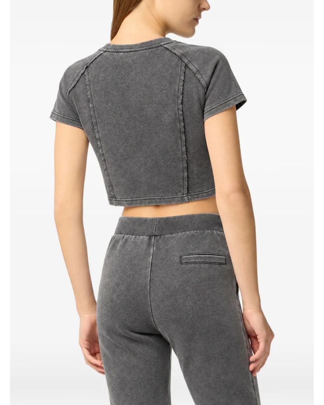 Philipp Plein Gray Acid-Wash Cropped T-Shirt