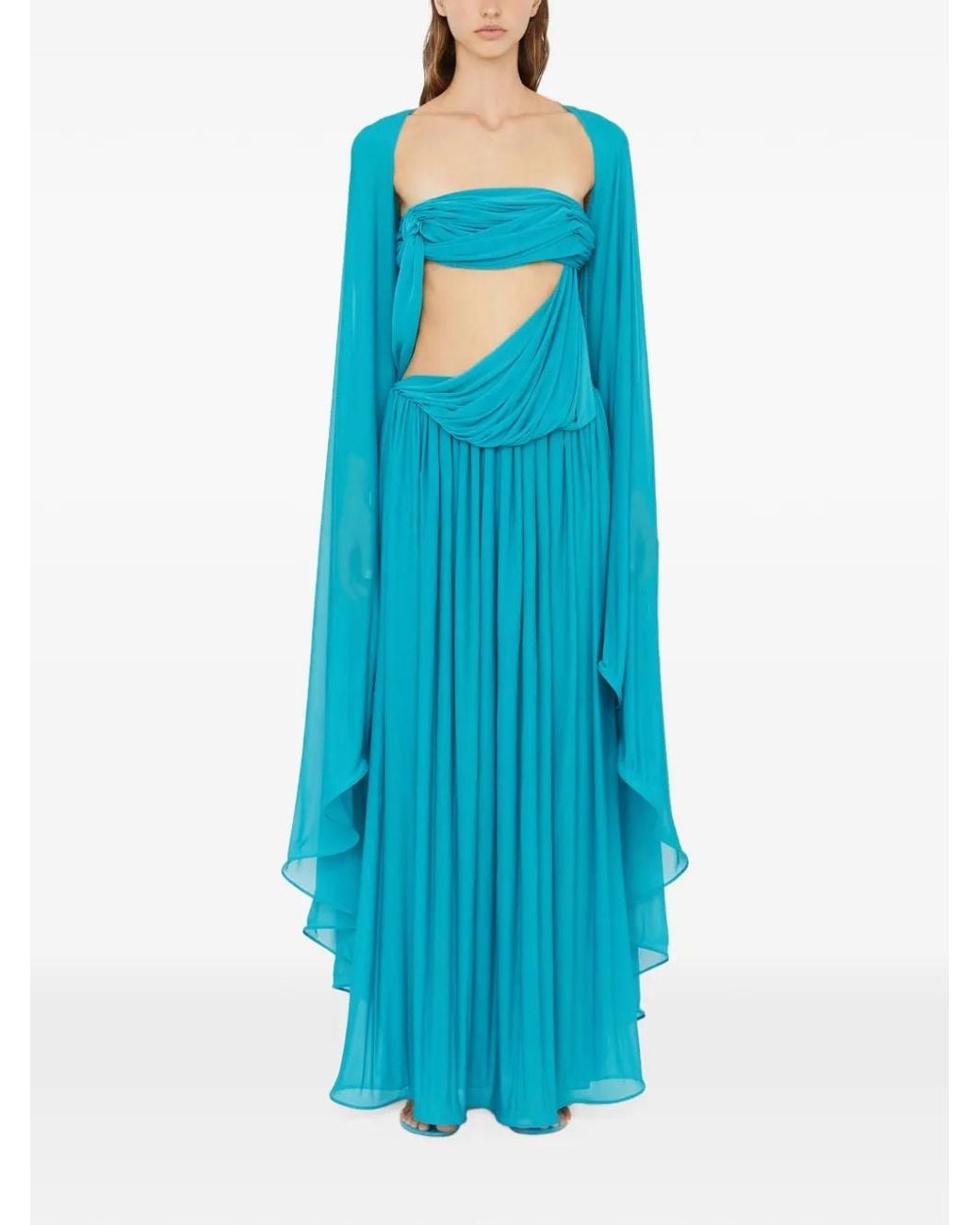 Christopher Esber Blue Gyre Cut-Out Asymmetric Draped Maxi Dress