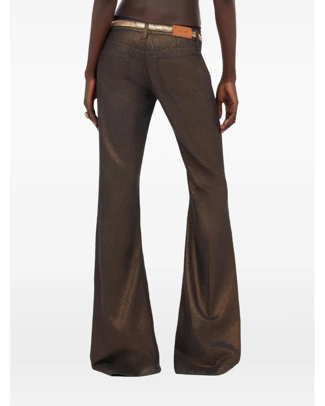 Roberto Cavalli Brown Metallic-Effect Flared Jeans
