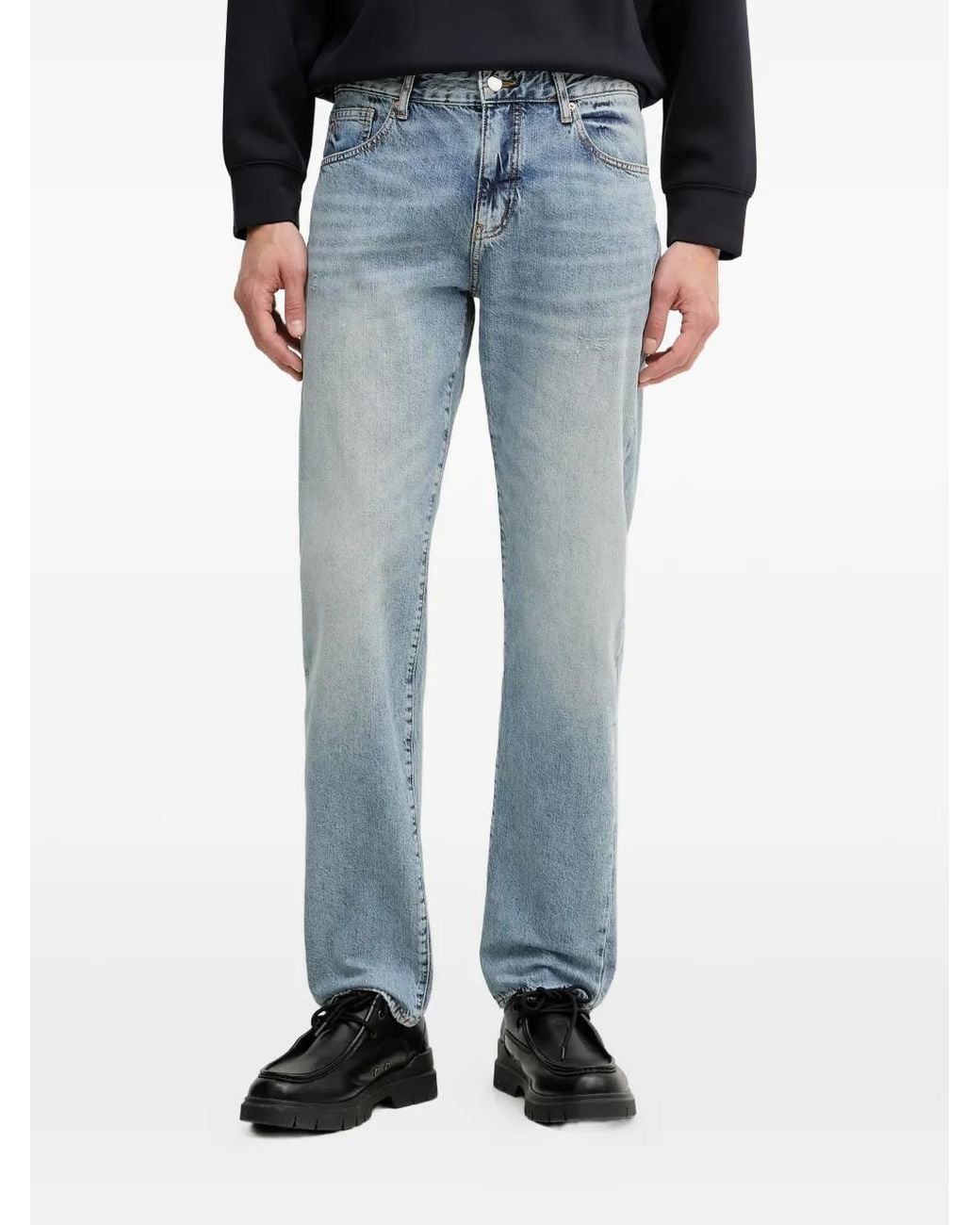 ARMANI EXCHANGE Blue Acid-Wash Distressed Jeans for men