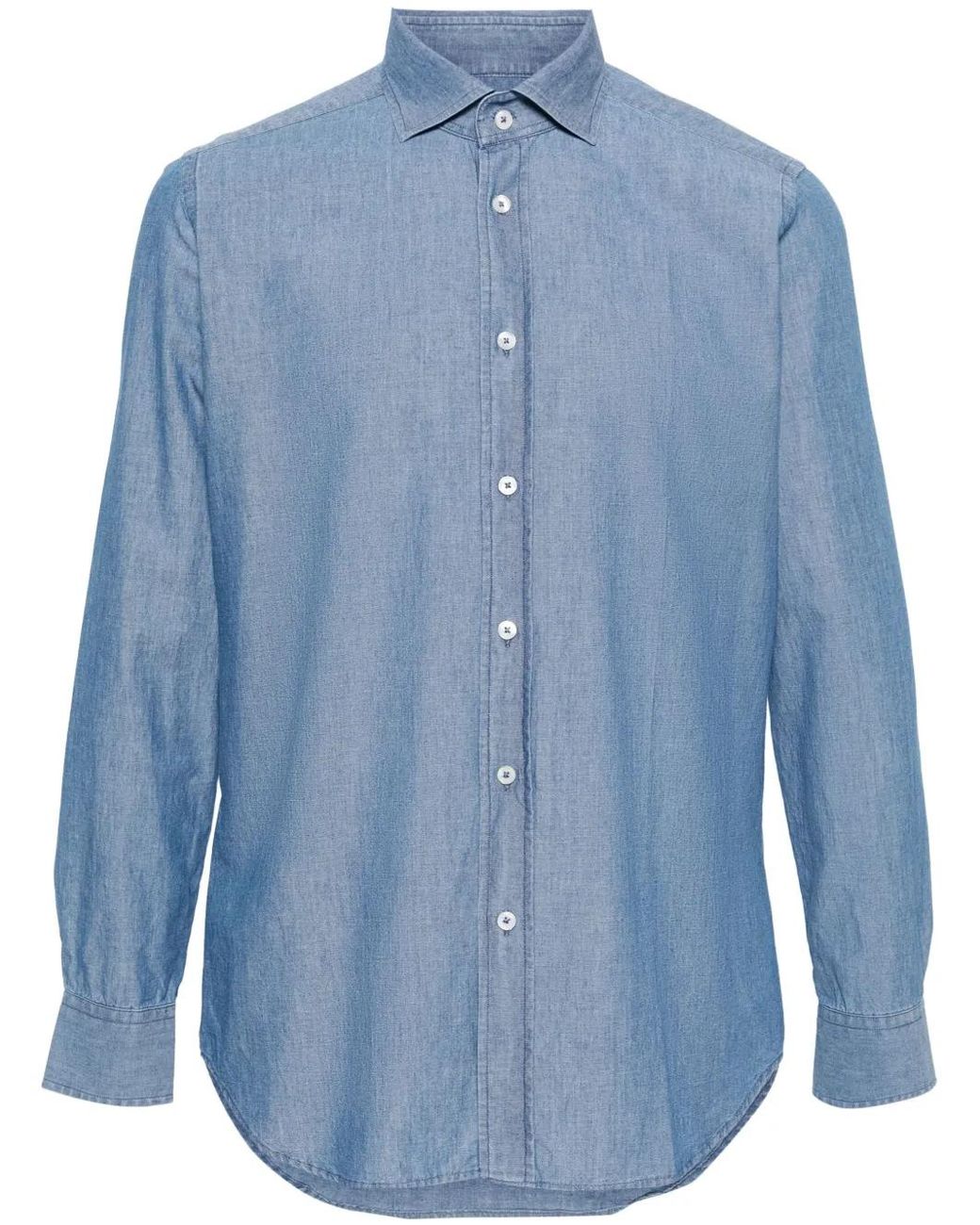 Dell'Oglio Blue Spread-Collar Cotton Shirt for men