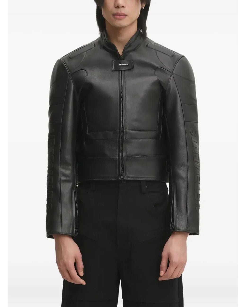 Vetements Black Logo-Embossed Leather Jacket for men