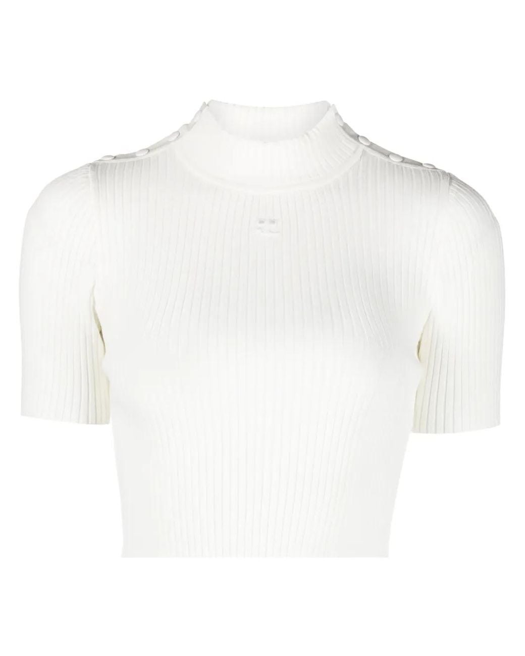 Courreges Geribbelde Cropped Top Met Geborduurd Logo in het White