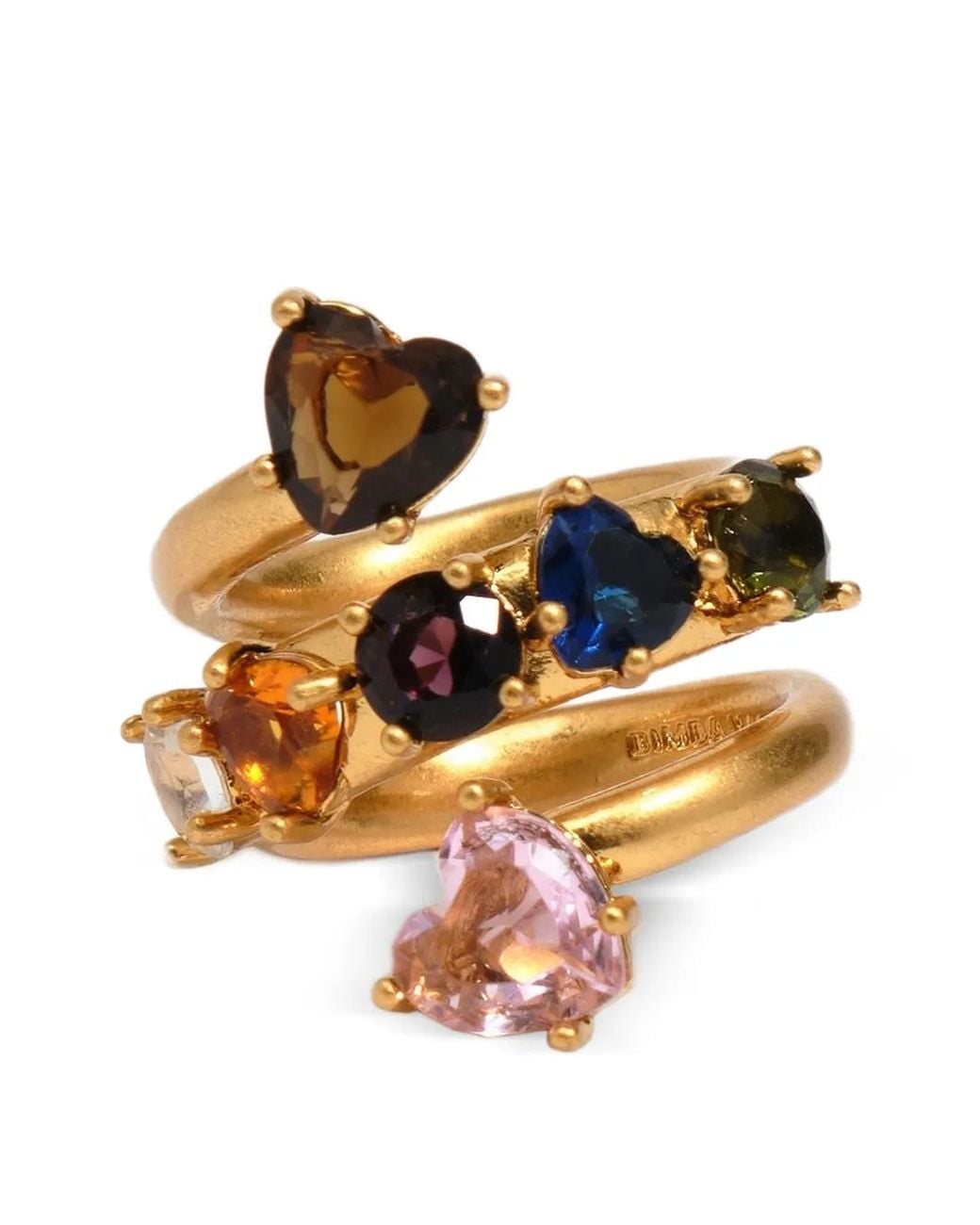 Bimba Y Lola Metallic Crystal-Hearts Spiral Ring