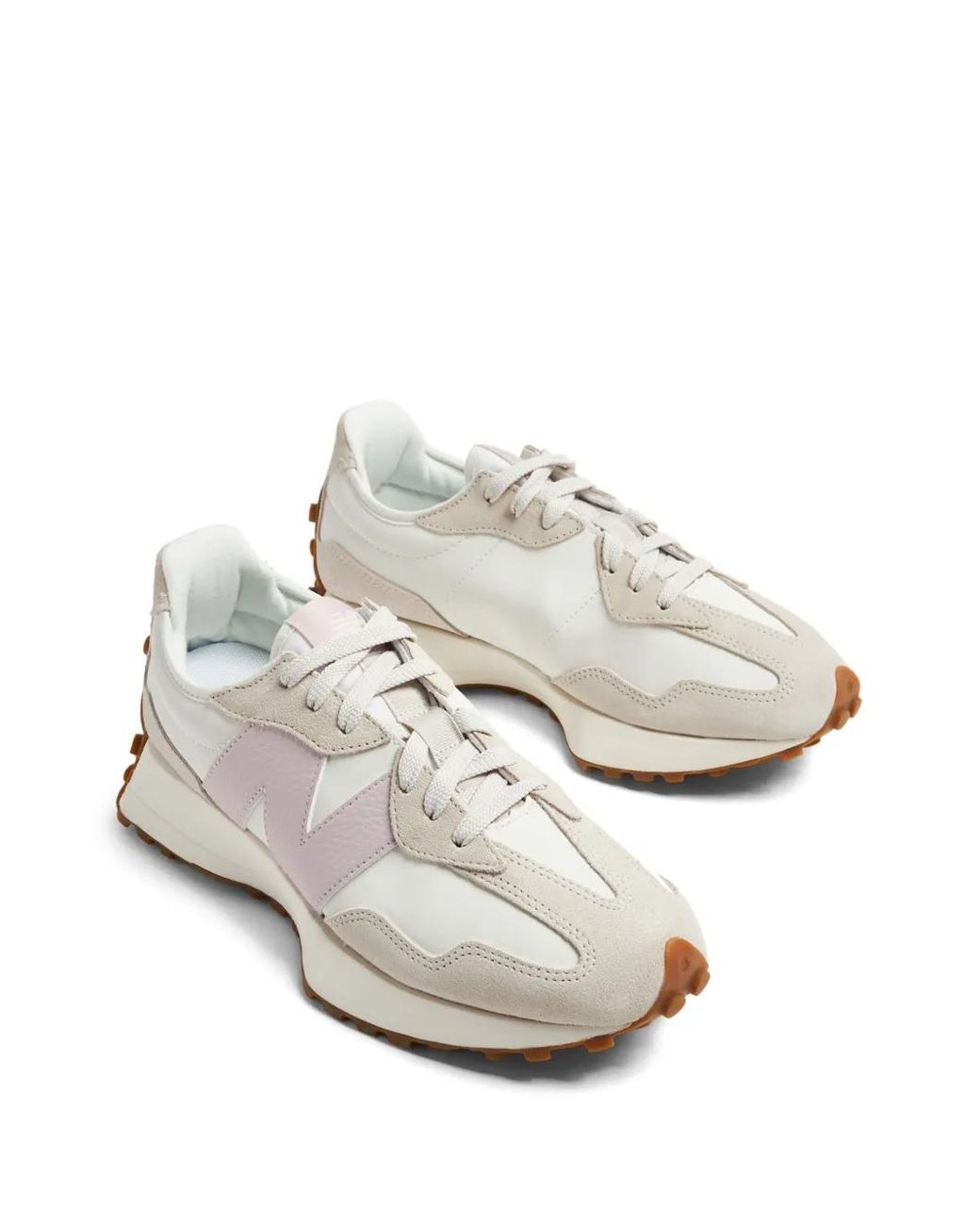 New Balance White 327 Low-Top Leather Sneakers