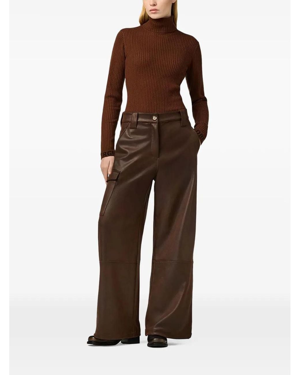 Goldbergh Brown Mira Ribbed-Knit Roll-Neck Sweater