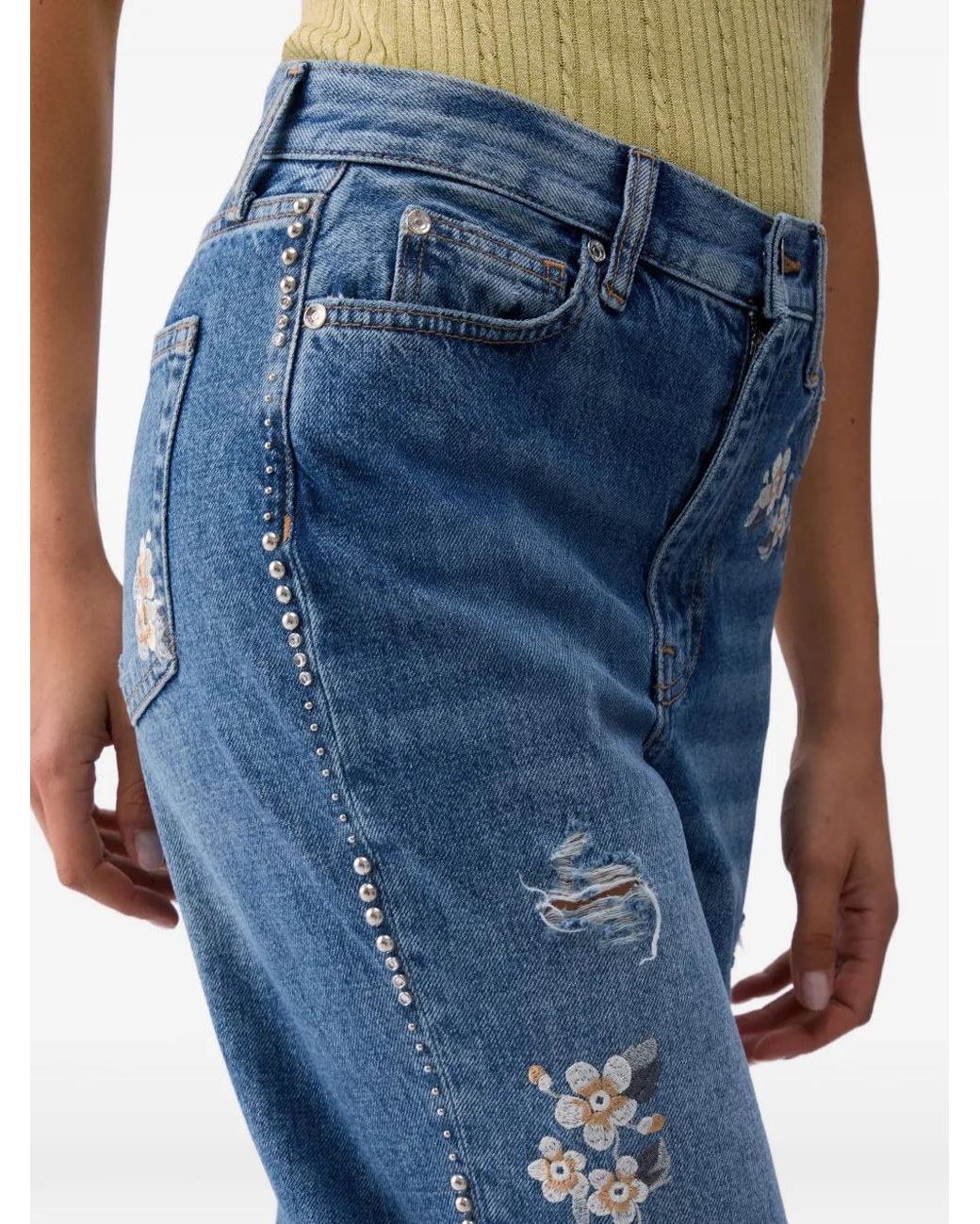 Liu Jo Blue Floral-Embroidery Jeans