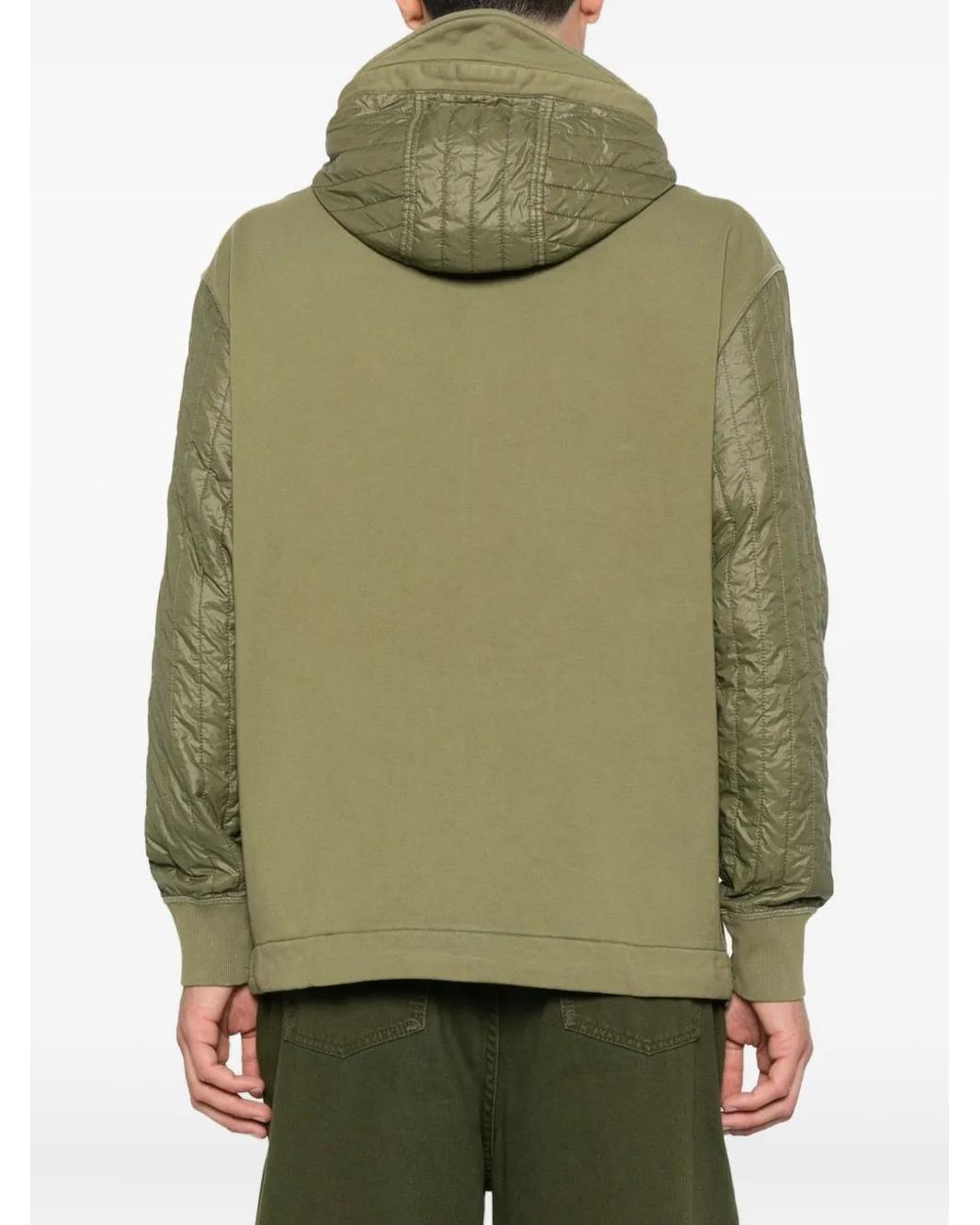 C P Company Green Quilted-Sleeve Hooded Zip-Up Jacket for men