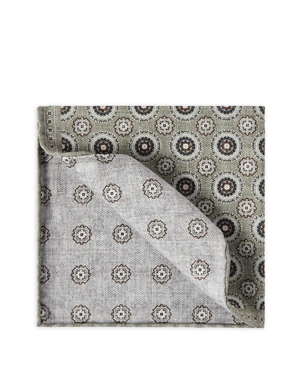 Brunello Cucinelli Gray Silk Pocket Square With Medallion Design for men