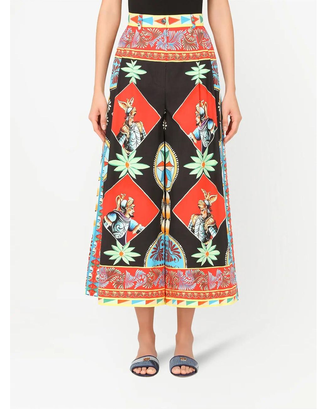 Dolce & Gabbana Black Carretto-Print Wide-Leg Trousers