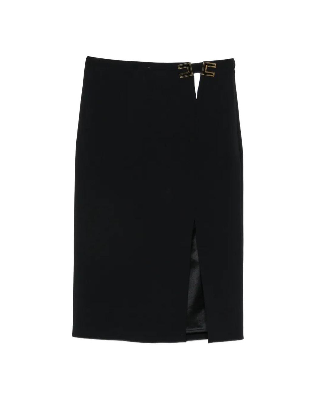 Elisabetta Franchi Black Double Stretch Crepe Skirt With Logo Details