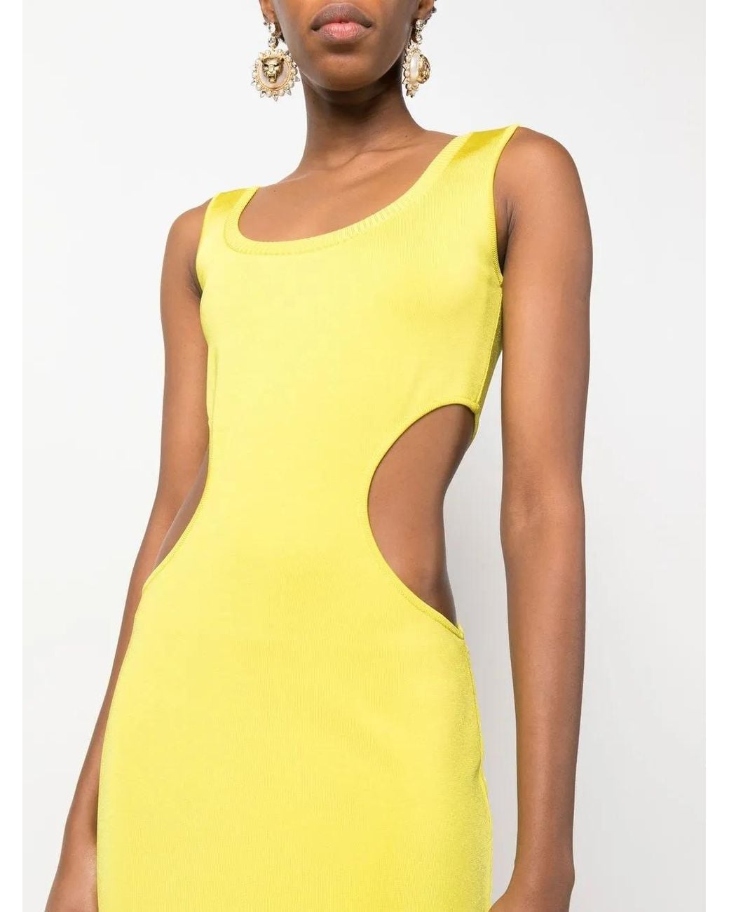 Roberto Cavalli Yellow Cut-out Detail Mini Dress