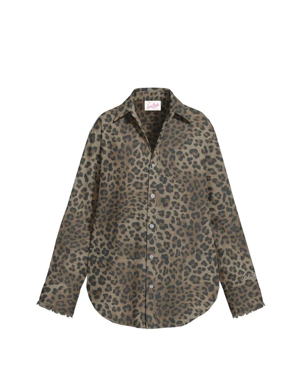 Mc2 Saint Barth Gray Cristal Linen Shirt With Leopard Print