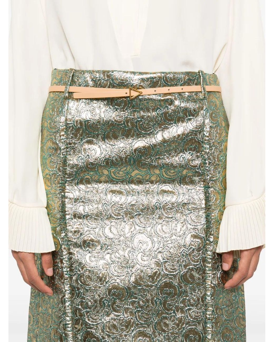 N°21 Metallic-Flower-Print Midi Skirt