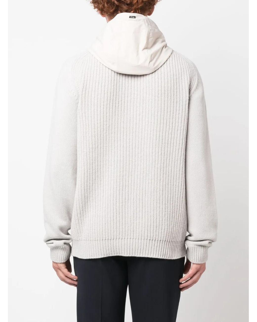 Herno White Long-Sleeve Hooded Wool Jumper for men