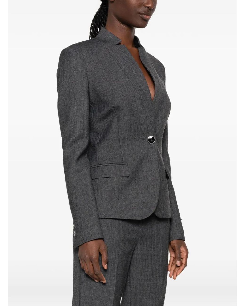 Pinko Gray Tailored Wool-Blend Jacket