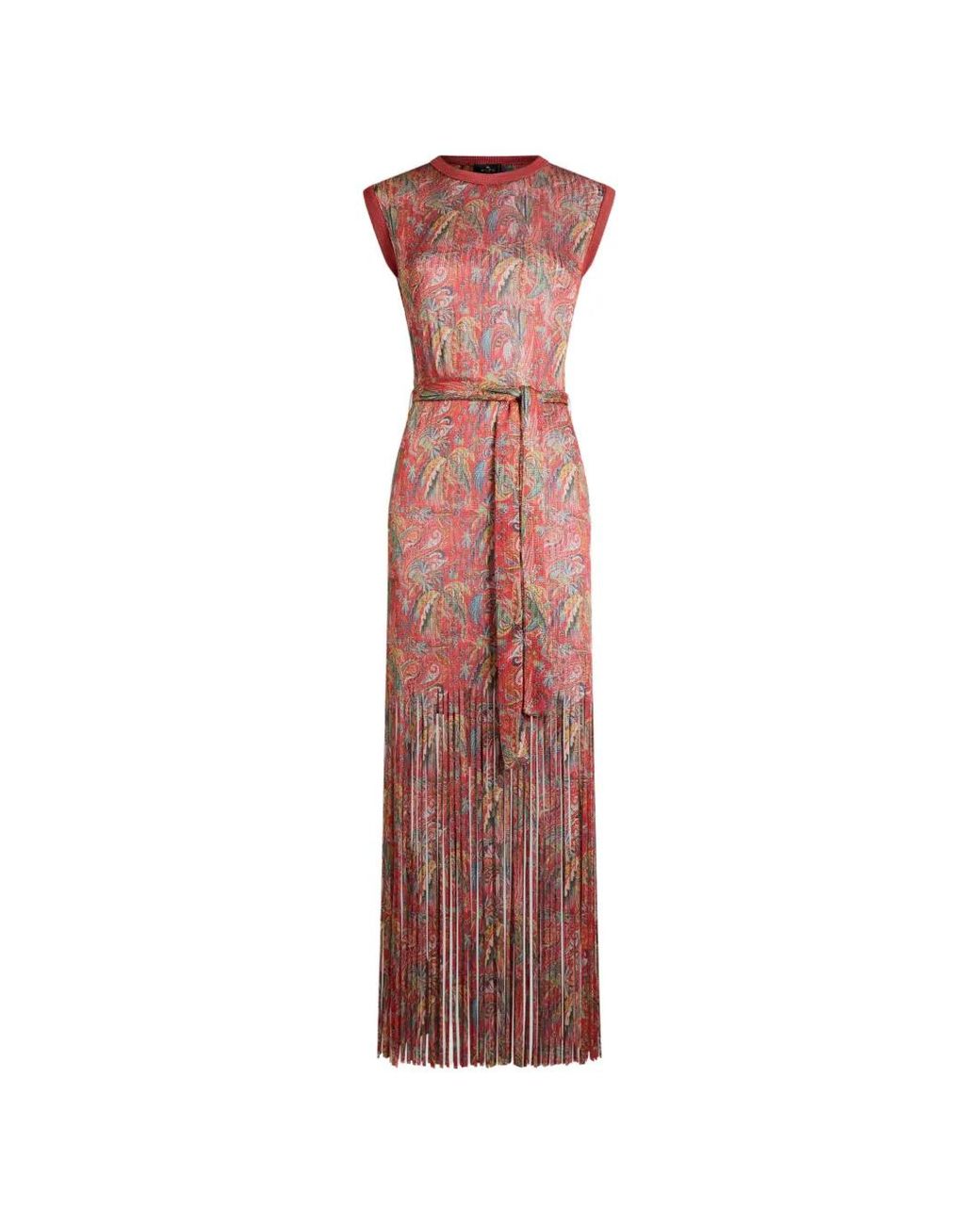 Etro White Robe Longue À Franges Et Motif Cachemire