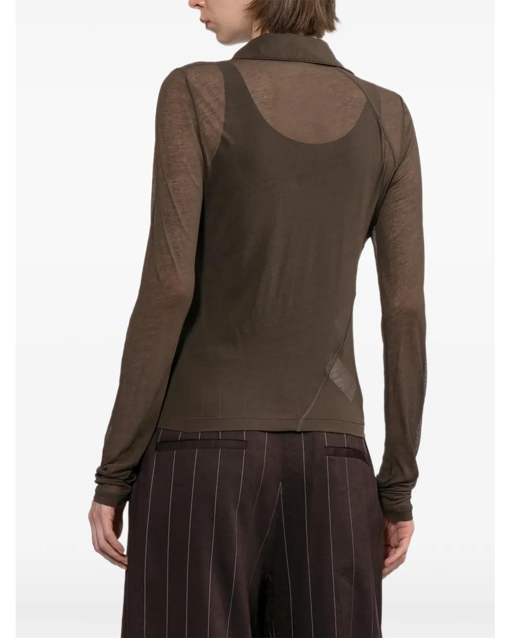 Helmut Lang Brown Layered-Design Long-Sleeve Top