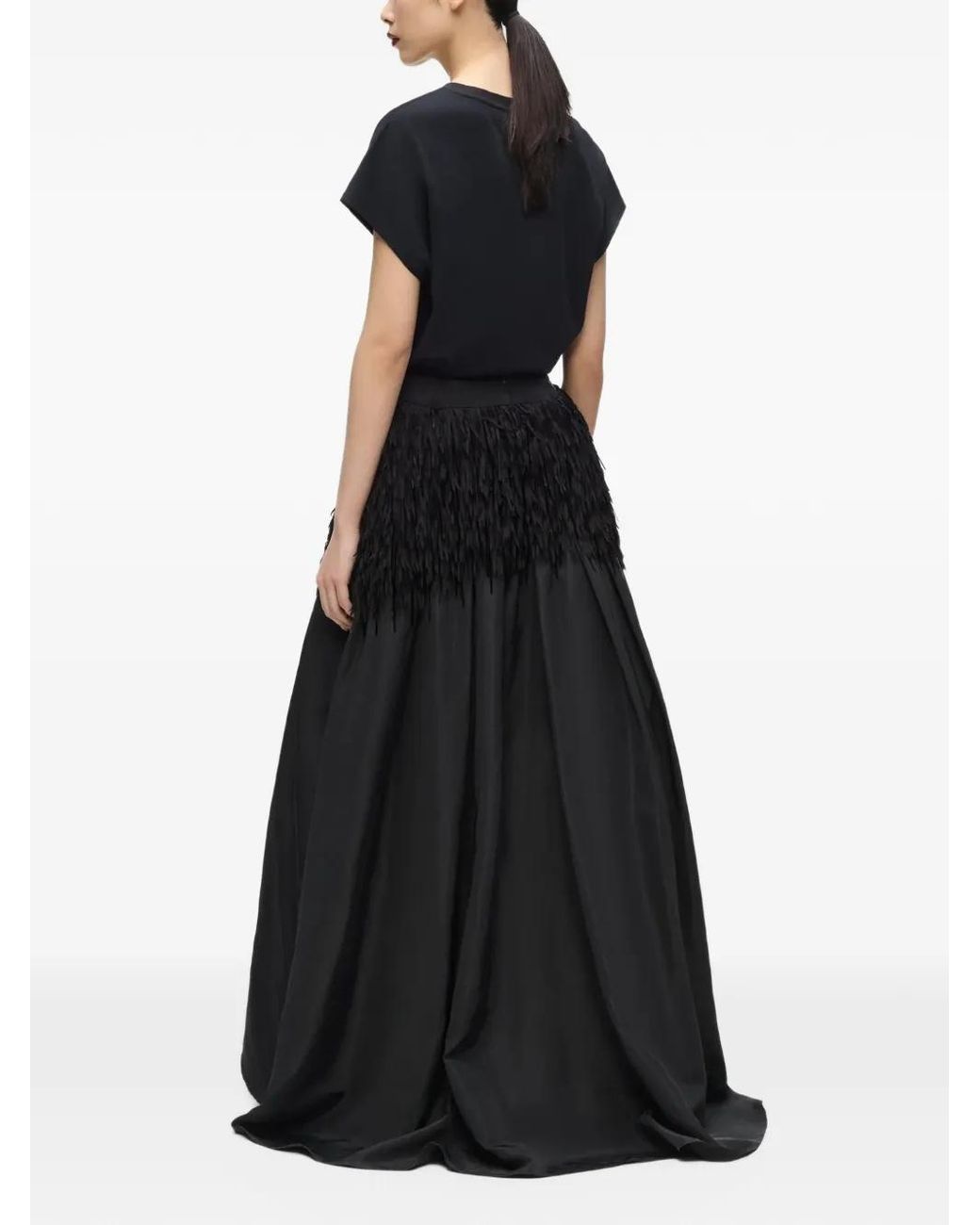 Karl Lagerfeld Black Kl Studio Fringe Detail Maxi Skirt