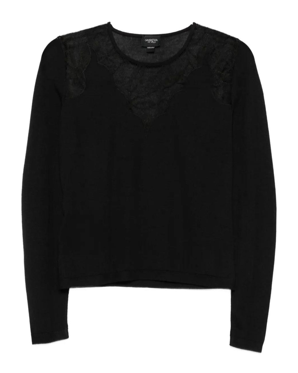 Giambattista Valli Black Lace-Insert Long-Sleeve Top