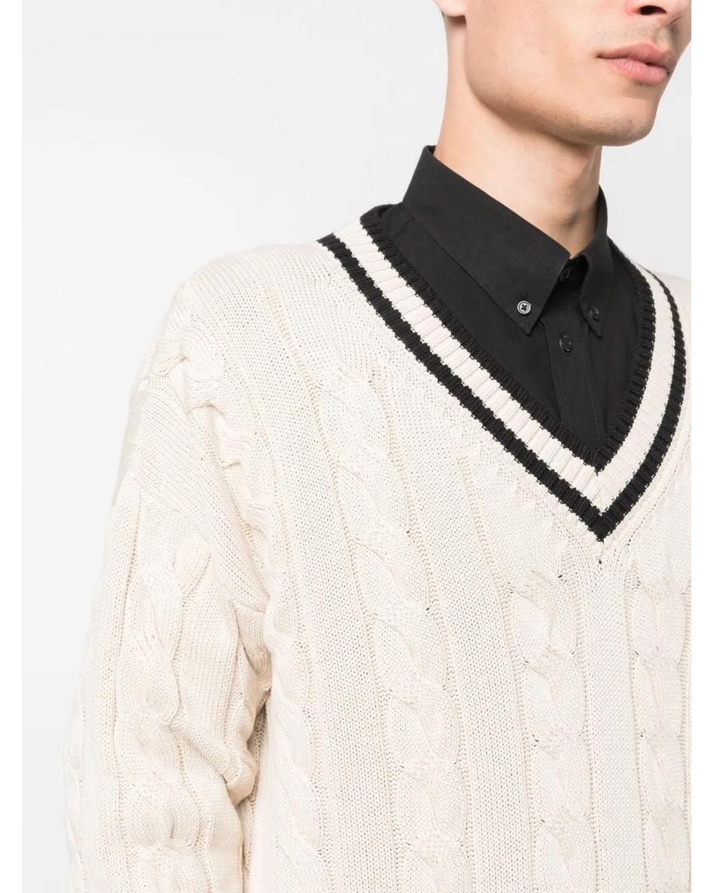 Aspesi Natural Stripe-Detail Cable-Knit Jumper for men