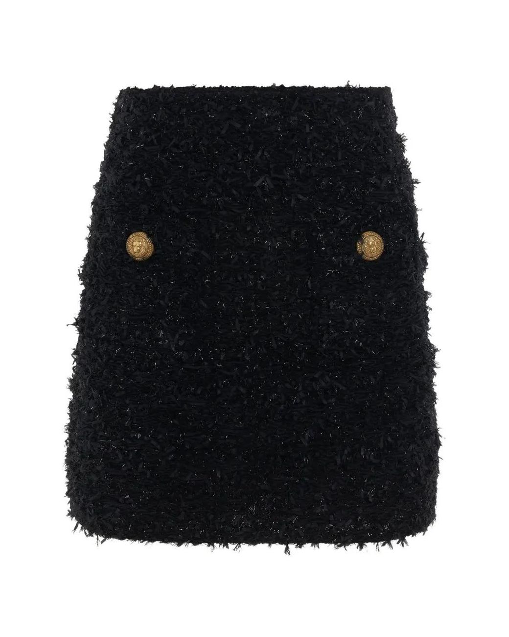 Balmain Black High-Waisted Tweed Skirt