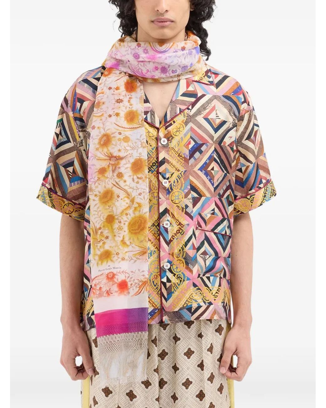 Pierre Louis Mascia Red Hawnbci Floral Fringe Scarf