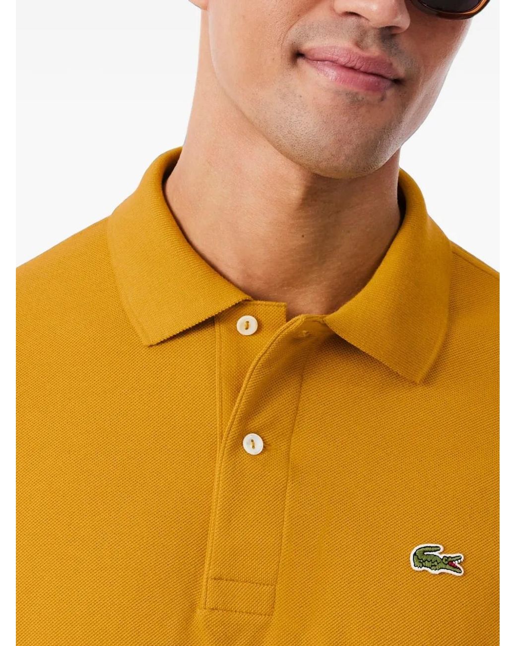Lacoste Yellow Classic Fit Original Logo-Patch Polo Shirt for men