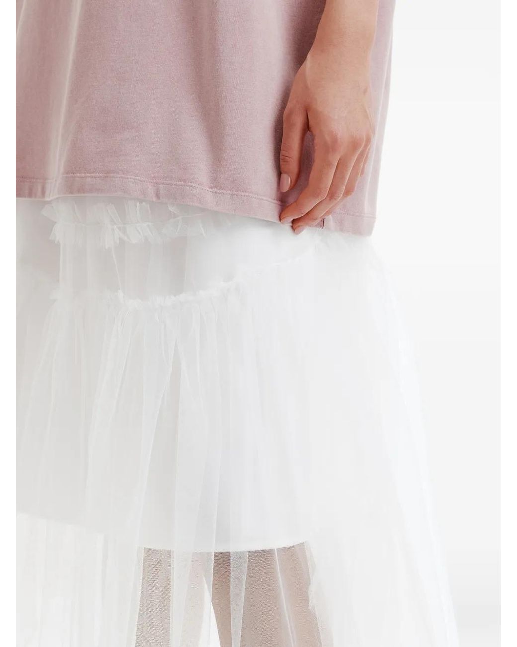 B+ AB White Ruffled Full Midi Skirt