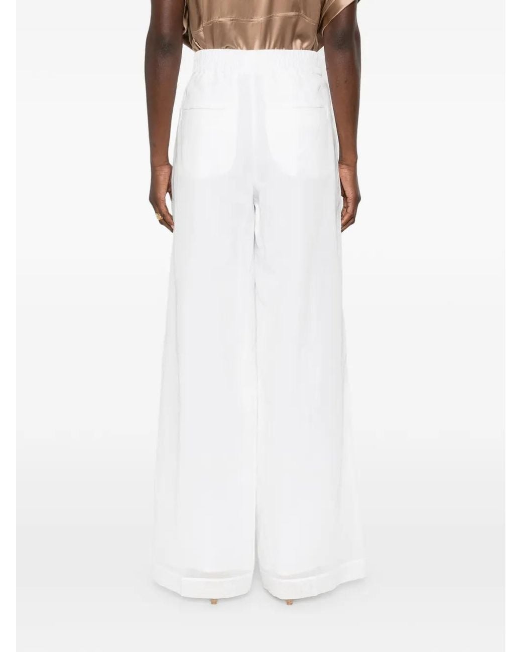 Brunello Cucinelli White Cotton Organza Loose Track Trousers