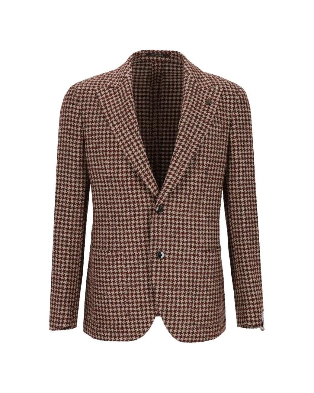 Gabriele Pasini Brown Houndstooth-Pattern Peak-Lapel Blazer for men
