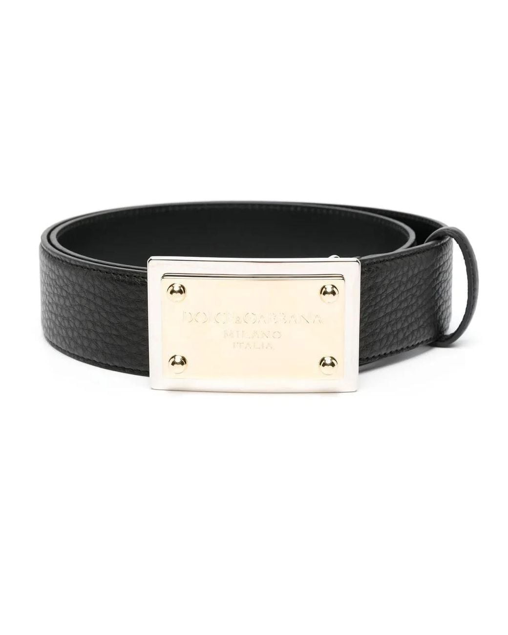 Dolce & Gabbana Black Grainy Logo Plaque Leather Belt for men
