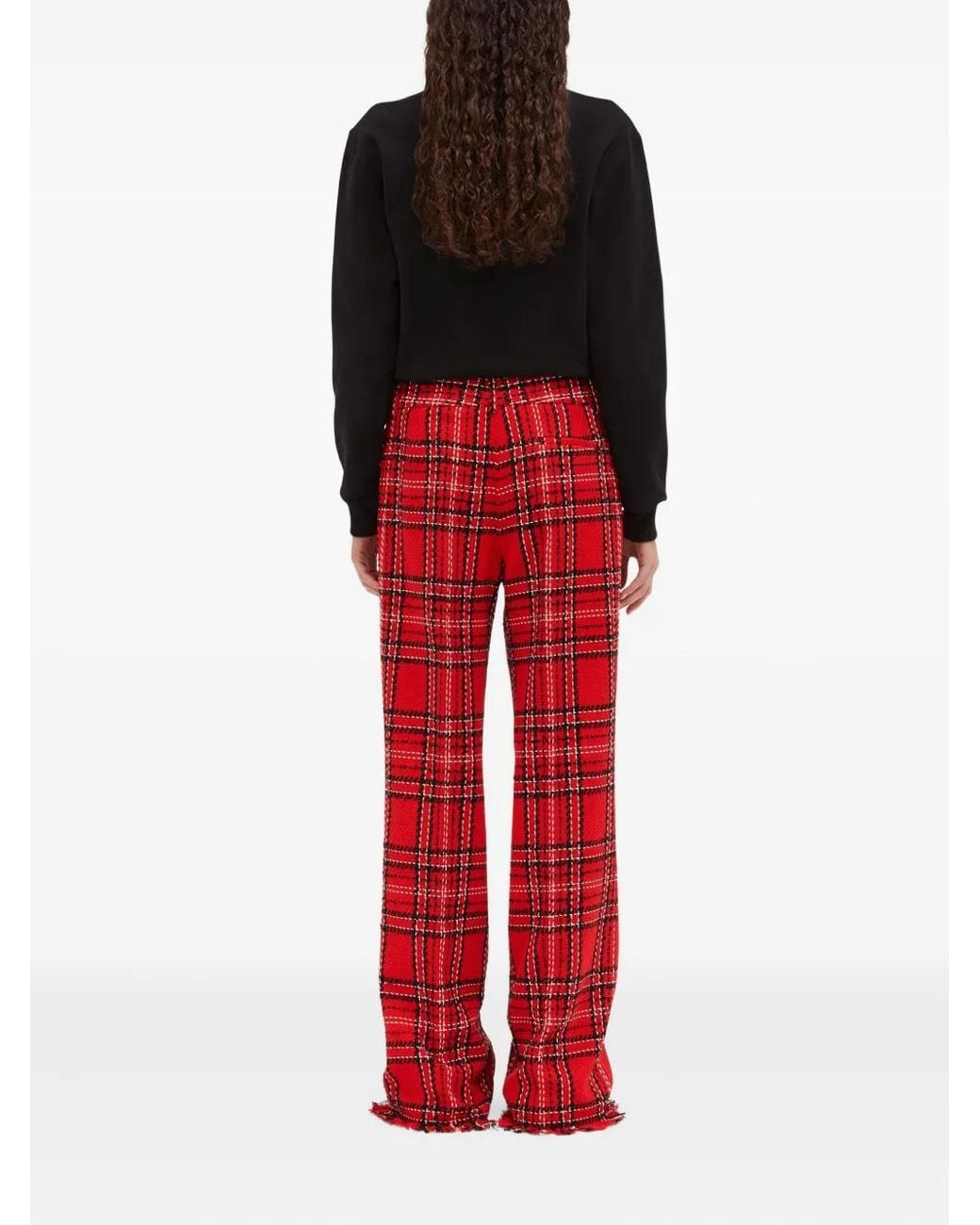 MSGM Red Gerade Hose Mit Karomuster