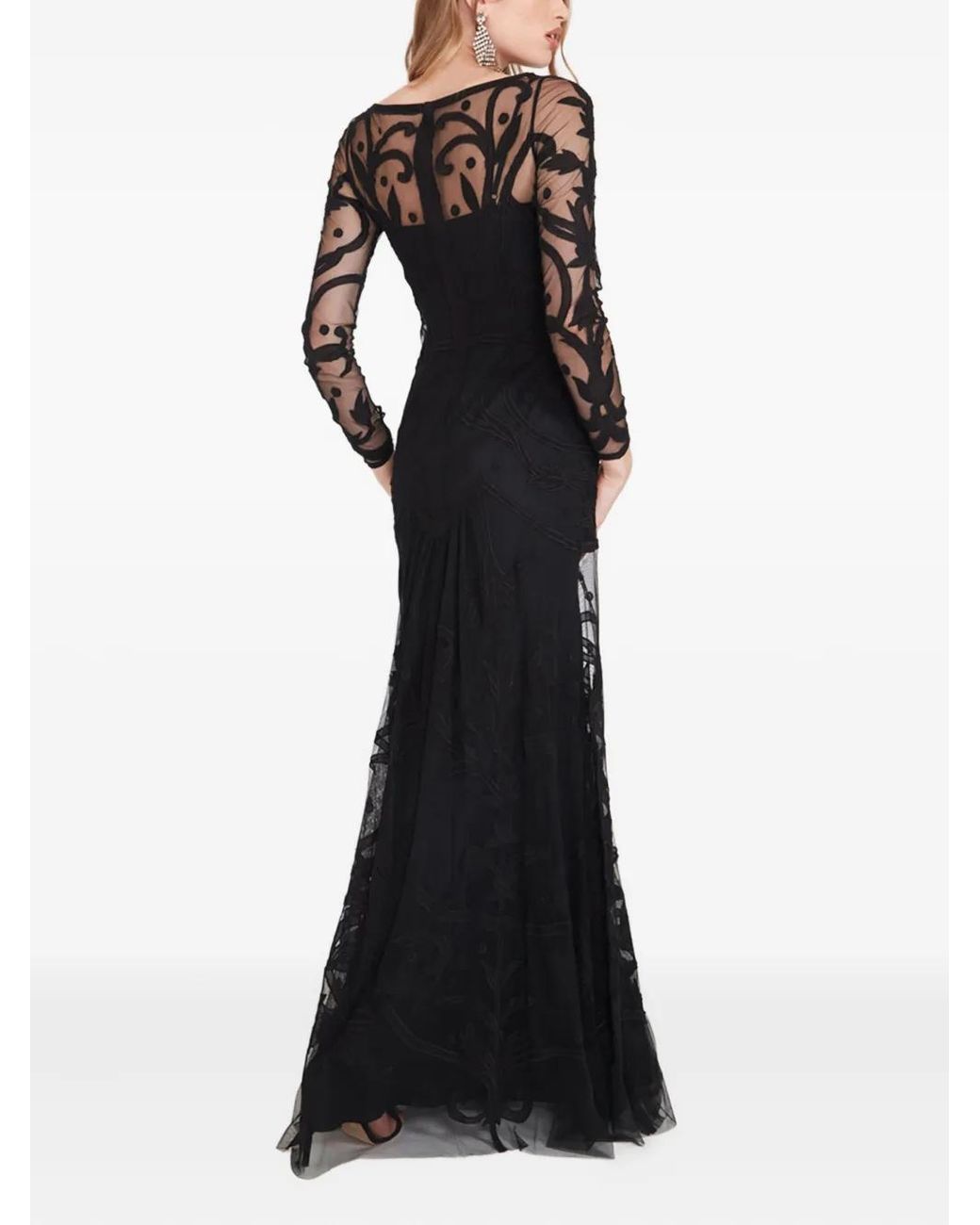 Temperley London Black Francine Tattoo Floral-Embroidered Tulle Dress