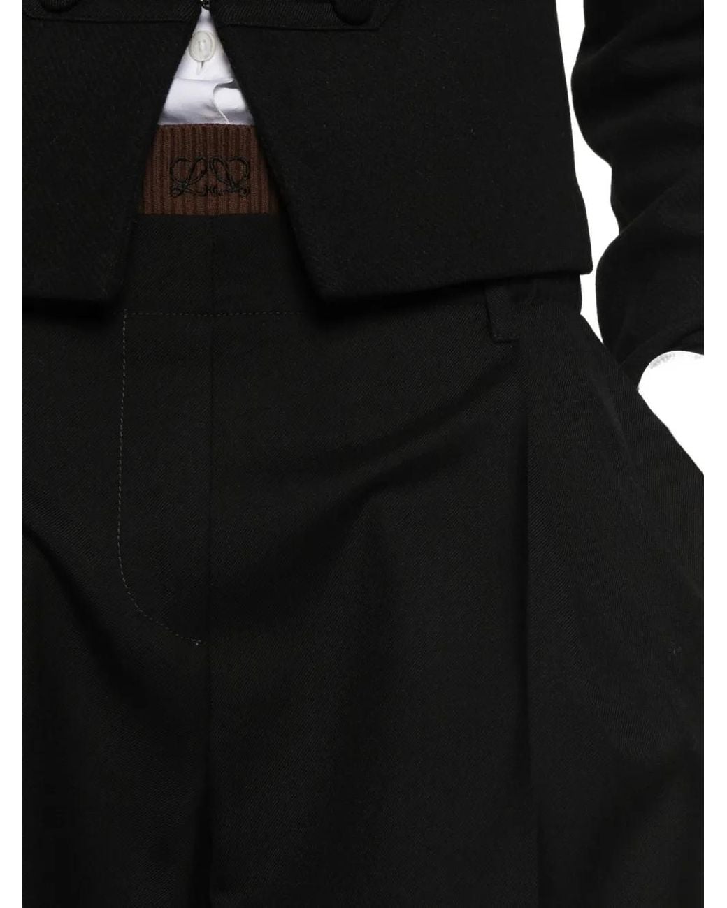 Loewe Black Logo-Waistband Pleated Trousers
