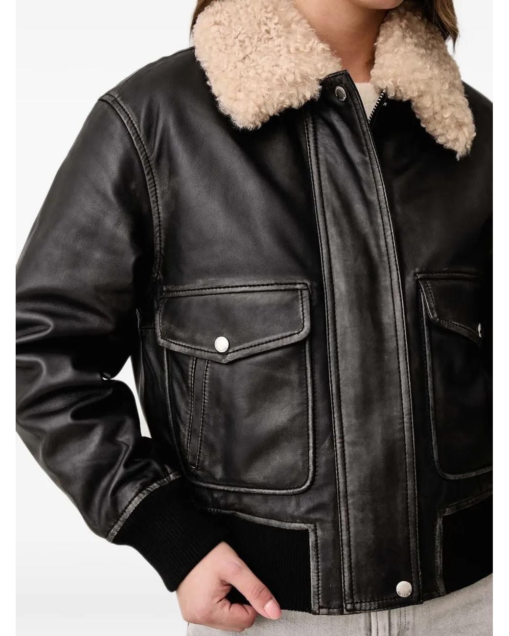 Marc O' Polo Black Faux-Fur-Collar Leather Jacket
