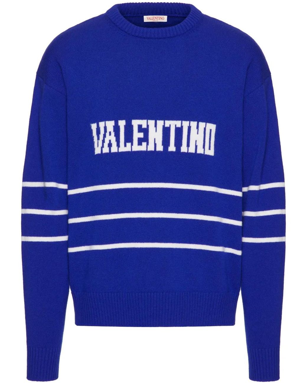 Valentino Garavani Blue Logo-Intarsia Crew-Neck Jumper for men