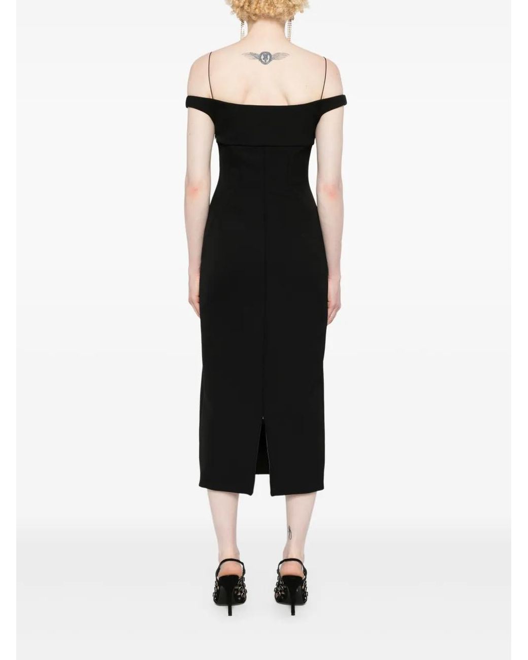 Philosophy Di Lorenzo Serafini Black Off-Shoulder Midi Dress