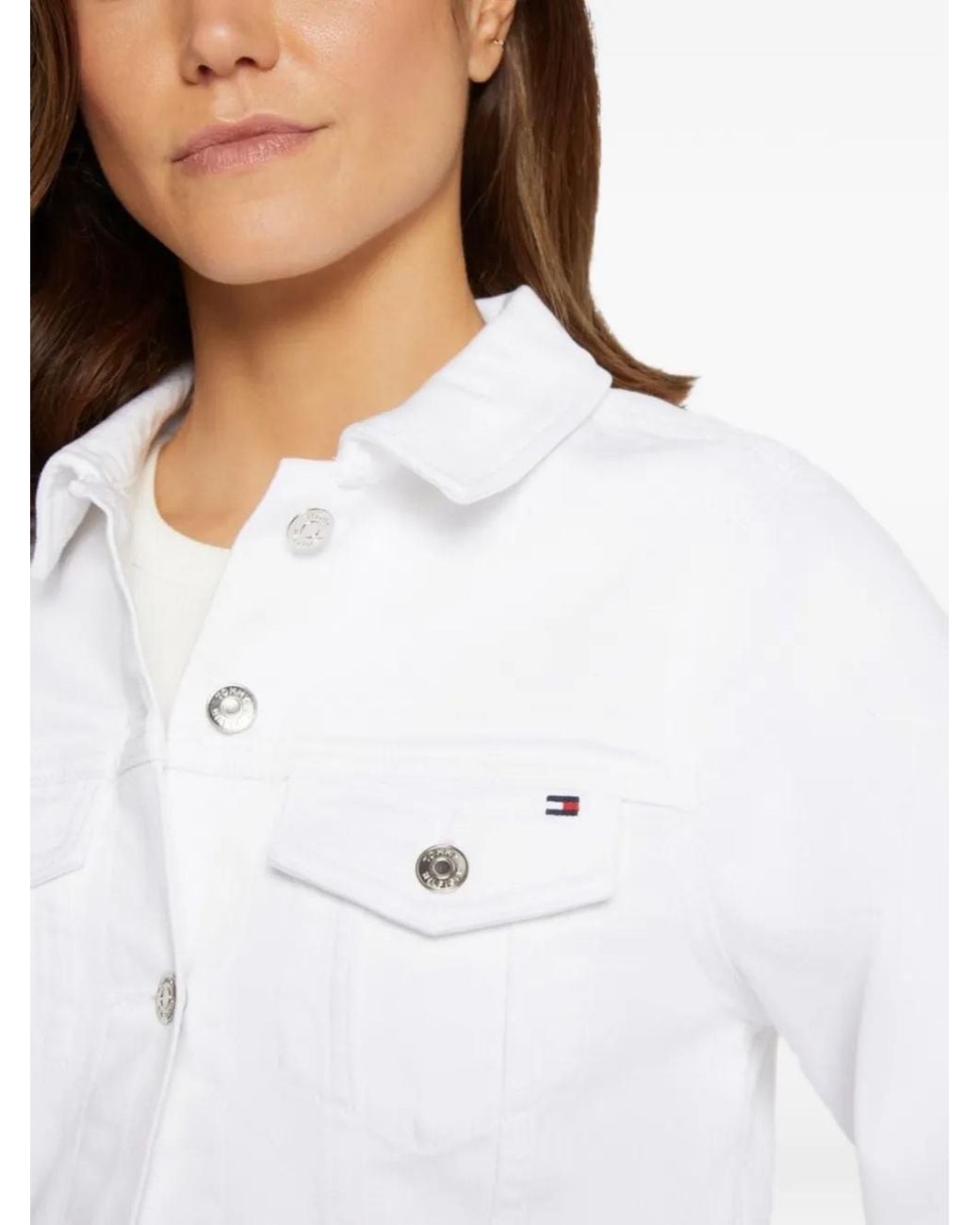 Tommy Hilfiger White Cropped Denim Flap Jacket