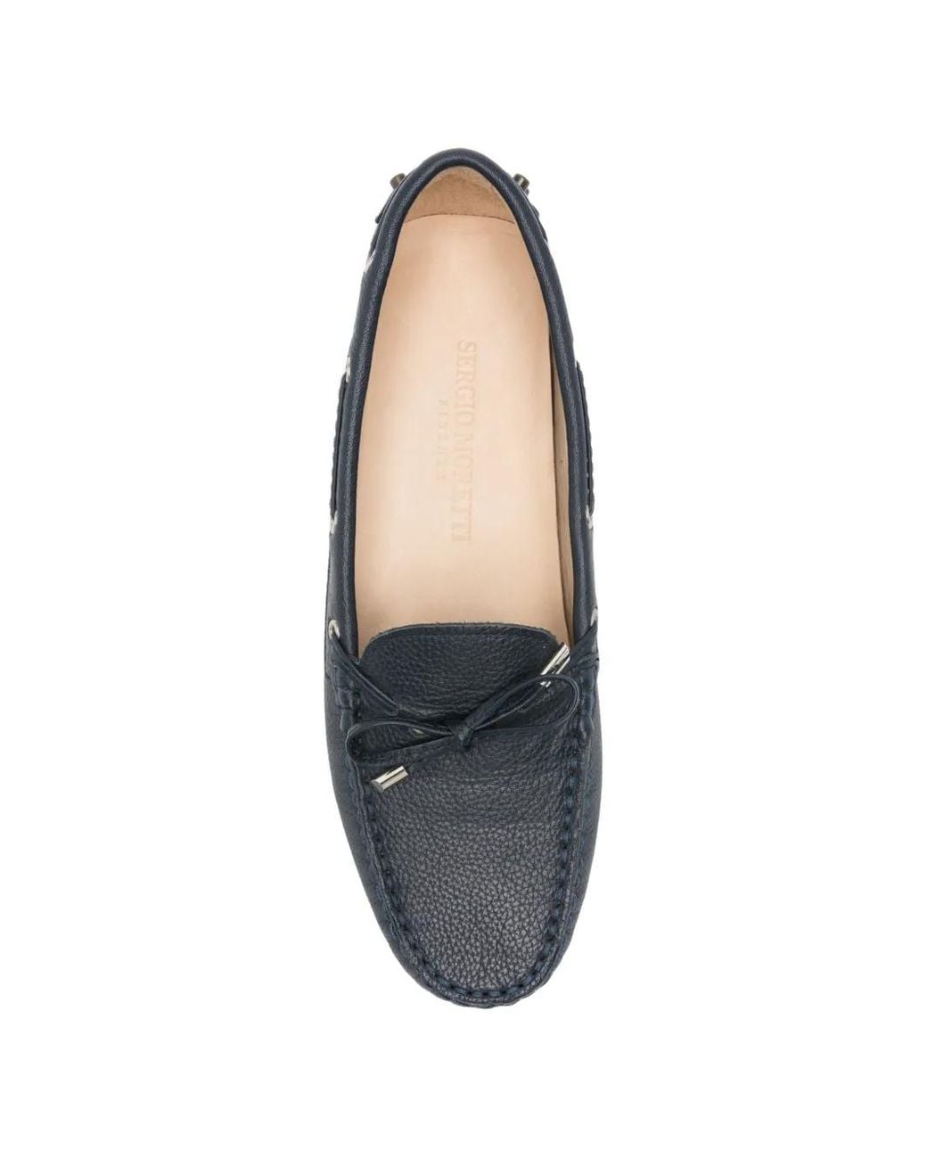 SERGIO MORETTI FIRENZE Blue Bow-Detail Pebbled Loafers