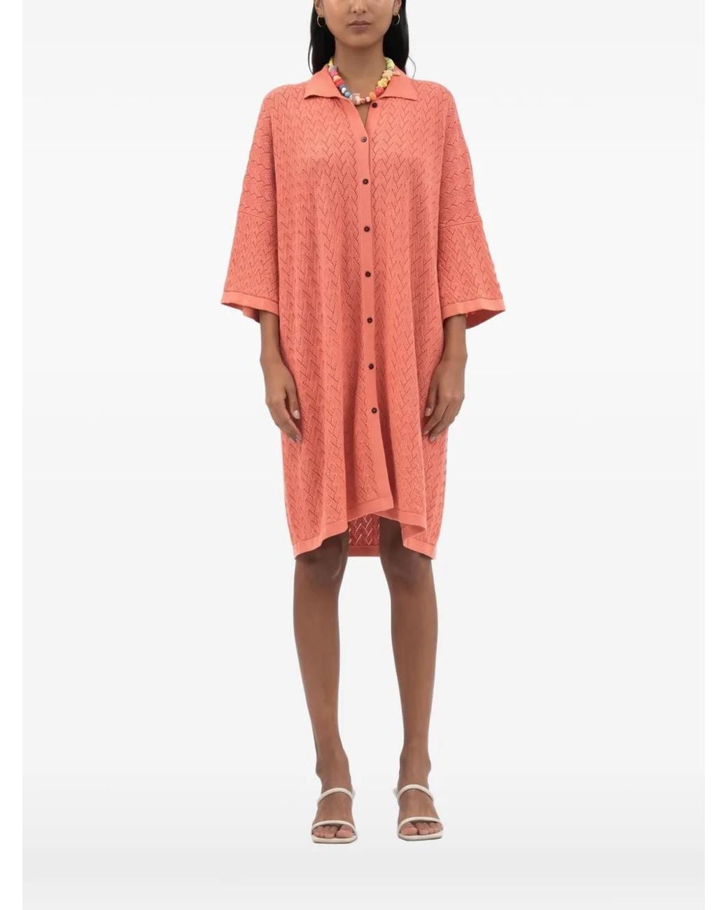 Mr. Mittens Red Lace-Knit Shirt Mini Dress