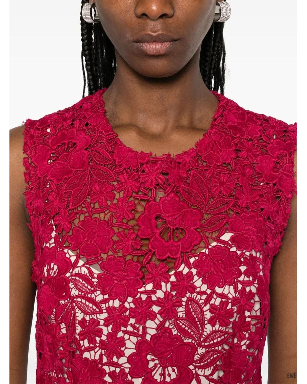 P.A.R.O.S.H. Red Macramé Midi Dress