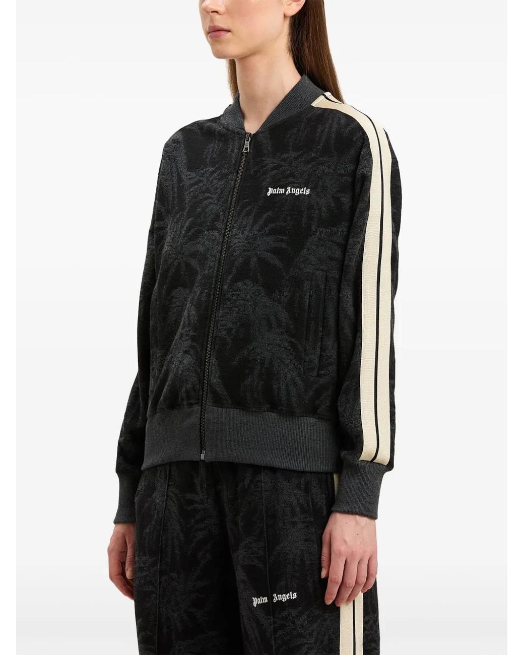 Palm Angels Black Pams-Jacquard Zipped Sweater