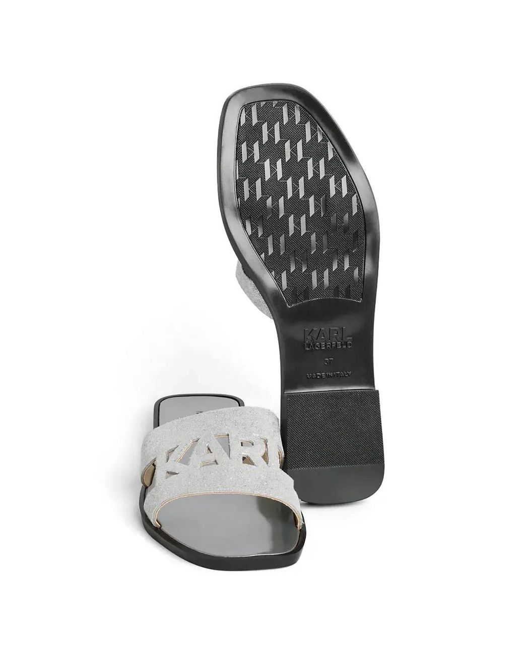 Karl Lagerfeld White Glitter-Effect Slides