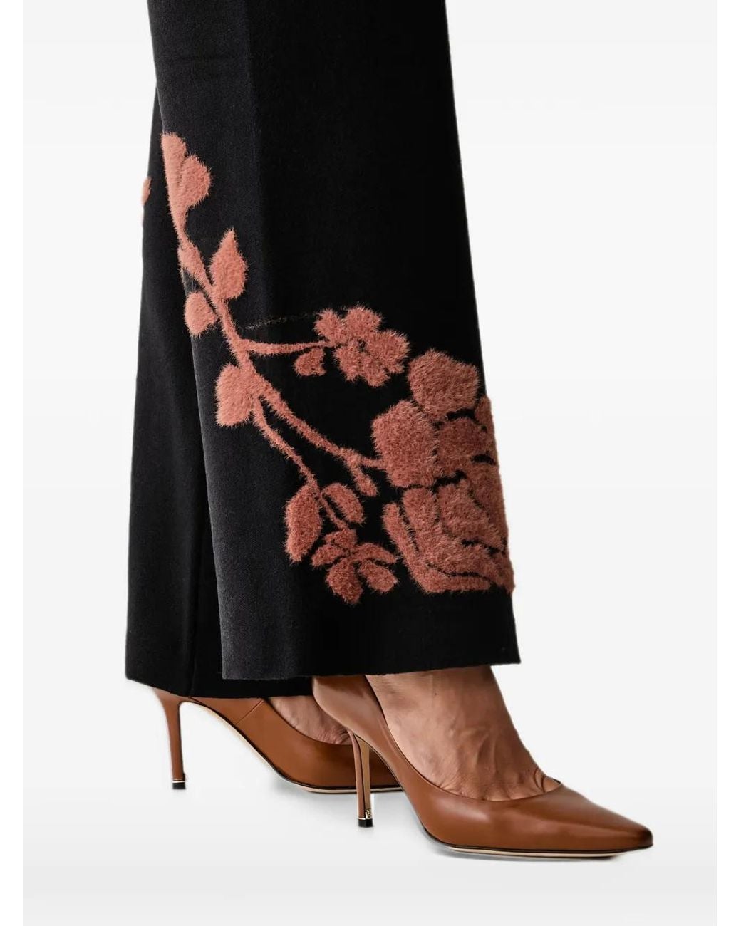 Fracomina Black Floral-Intarsia Knitted Trousers