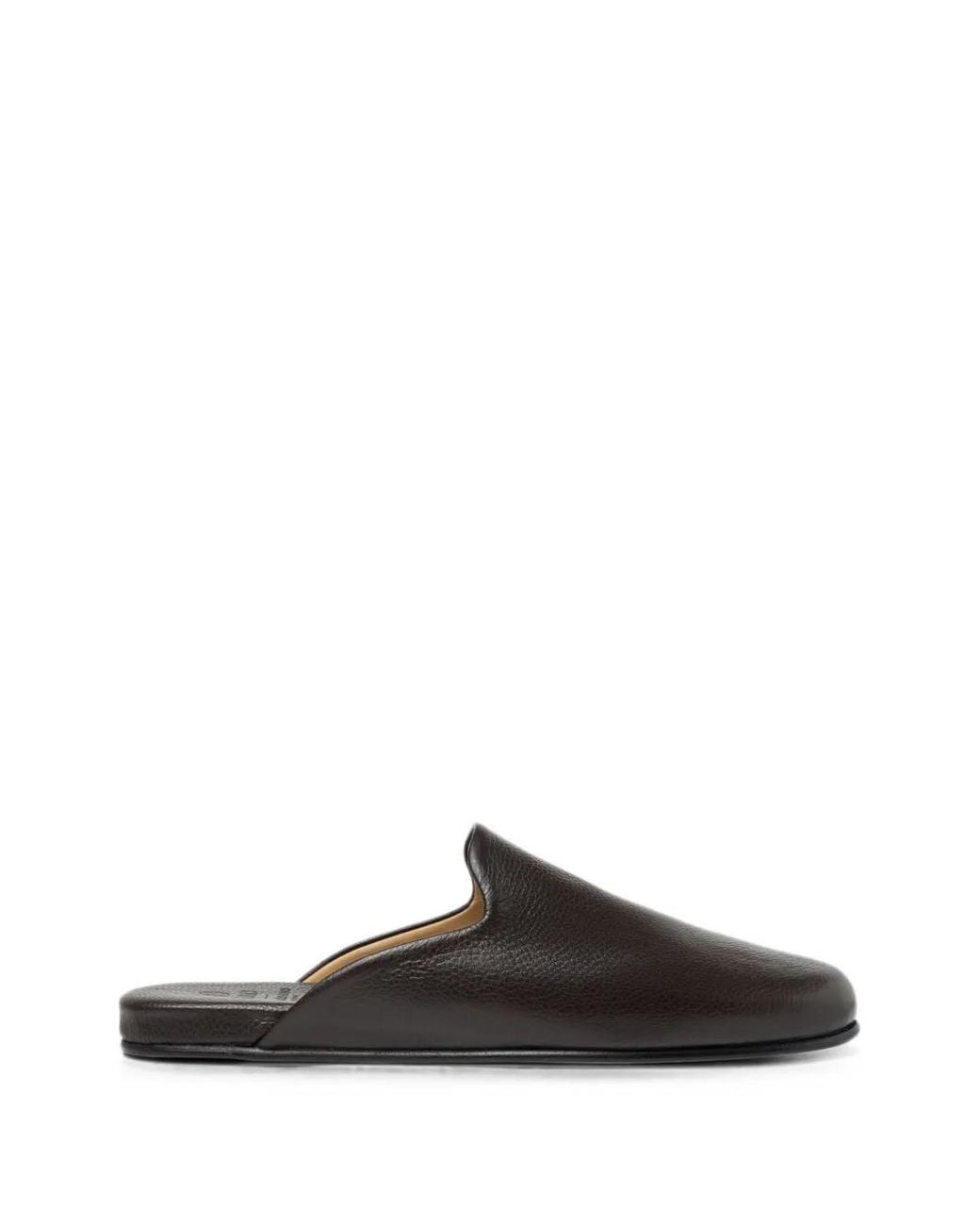 Scarosso Black Atlas Travel Grained Leather Slippers