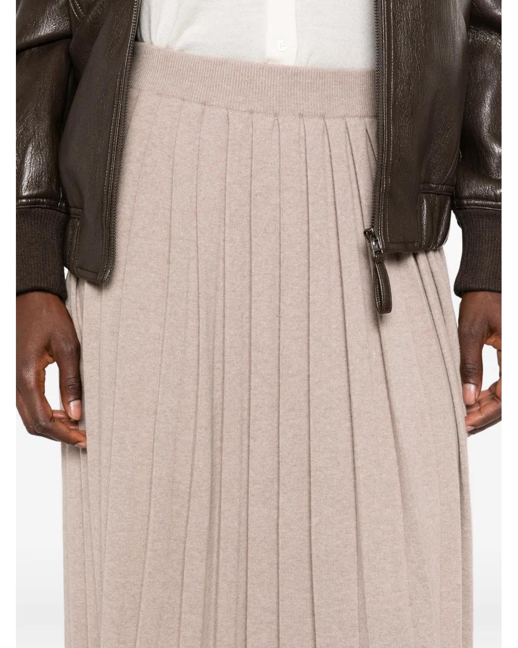 Fabiana Filippi Natural Pleated Knitted Midi Skirt